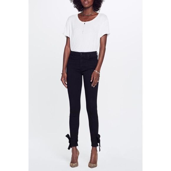 Mother High Waisted Tie Bow looker Jeans Black 25” - Picture 1 of 12